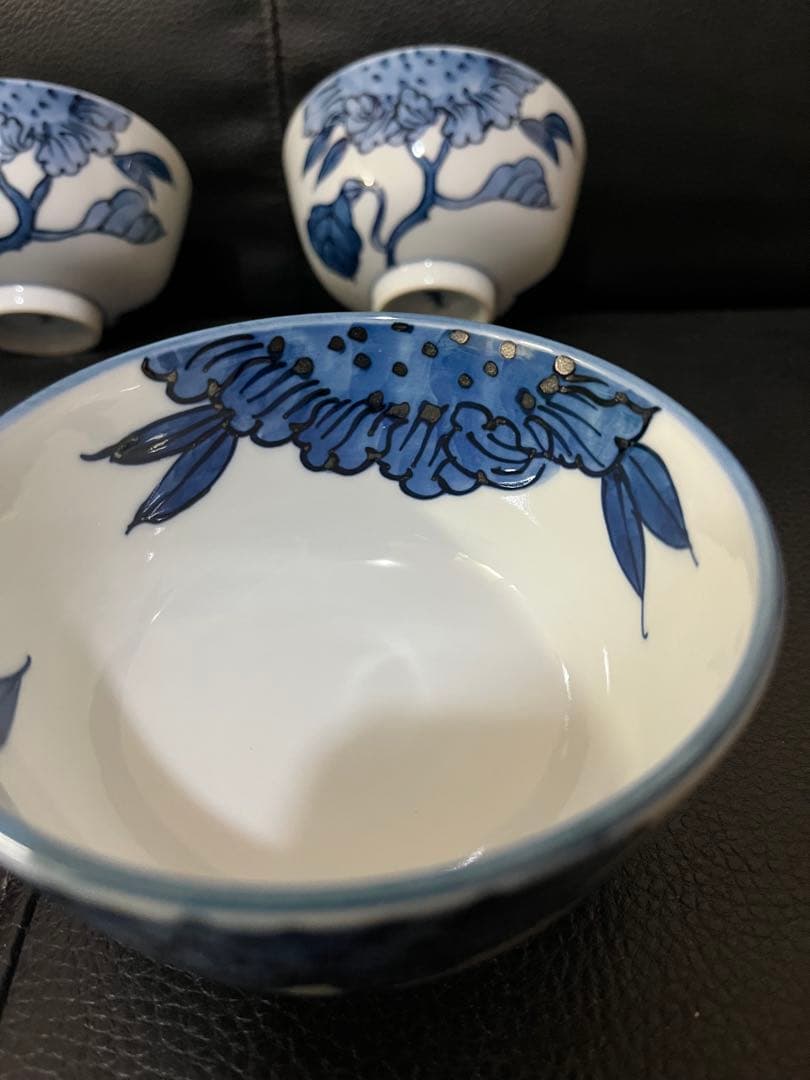 源右衛門窯 染付向日葵 飯碗5個 希少品 源右衛門窯 希少品 染付向日葵