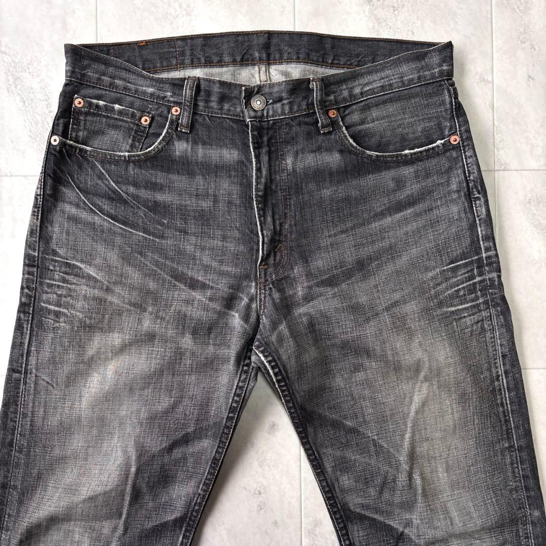 極東】リーバイス 505 先染めブラックデニムパンツ W34 鬼ヒゲ