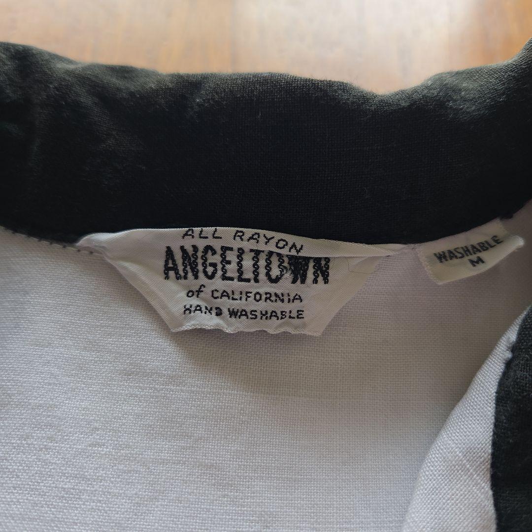 60sヴィンテージ ANGELTOWN レーヨン ボーリングシャツ M 白×黒 - メルカリ