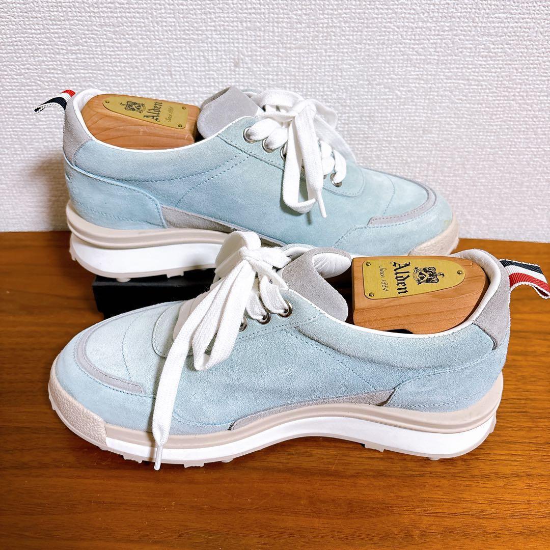 未使用級 THOM BROWNE スエードレザー スニーカー 水色 24.5cm