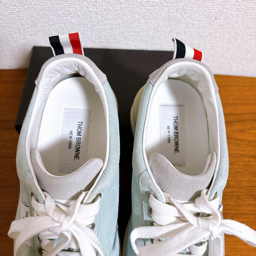 未使用級 THOM BROWNE スエードレザー スニーカー 水色 24.5cm