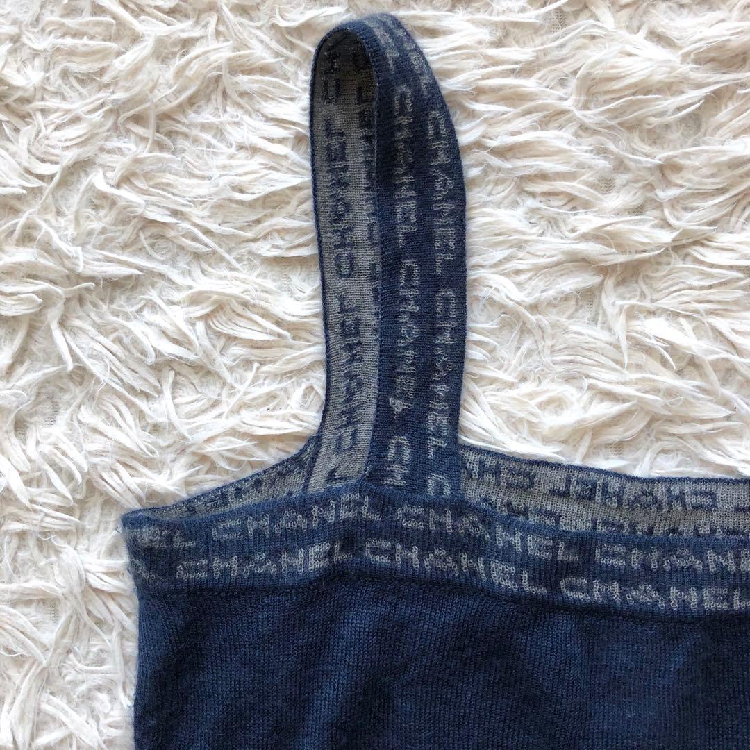 イタリア製 カシミヤ 100%】シャネル キャミソール ネイビー M ロゴ