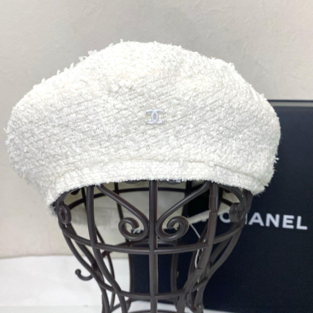 新品 CHANELシャネル ココマーク ツイード ベレー帽 ホワイト 正規品