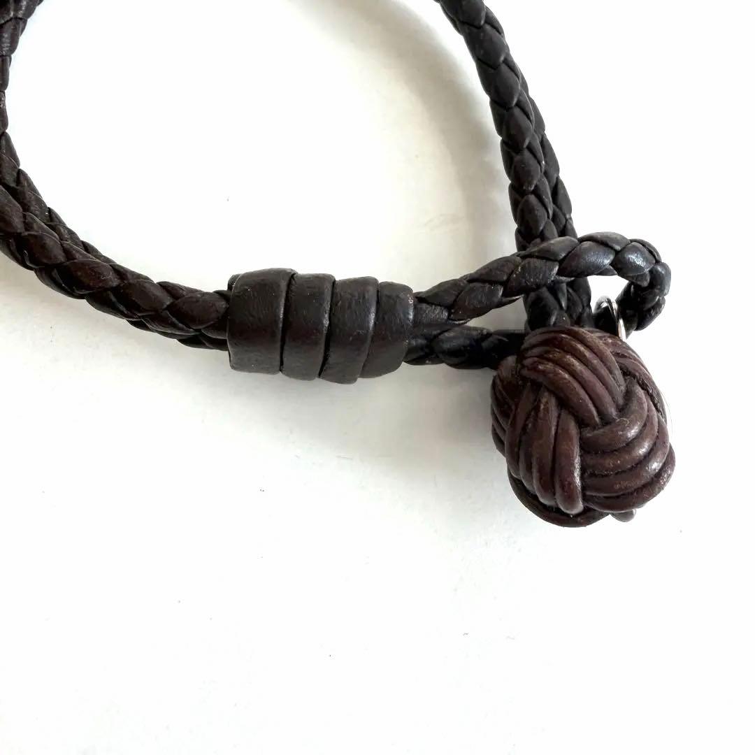 BOTTEGAVENETA ブレスレット レザー プレート編み込みダークブラウン