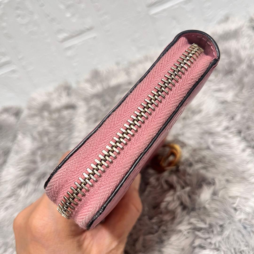 良品✨GUCCI シマ ピンク ラウンドファスナー 長財布 インター