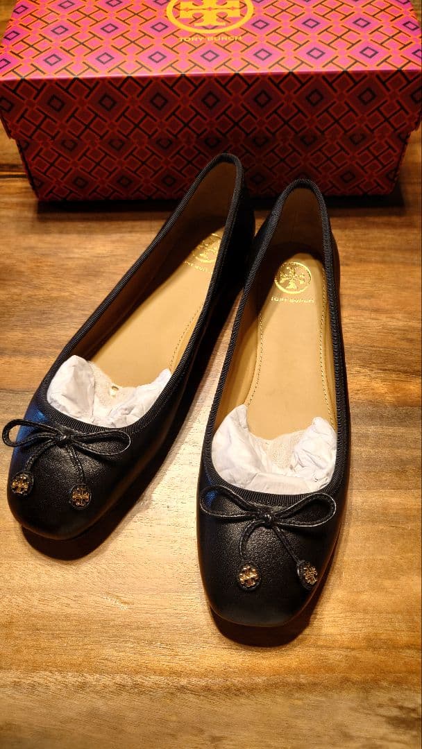 トリーバーチ フラットシューズ リボン ブラック 24.5cm
