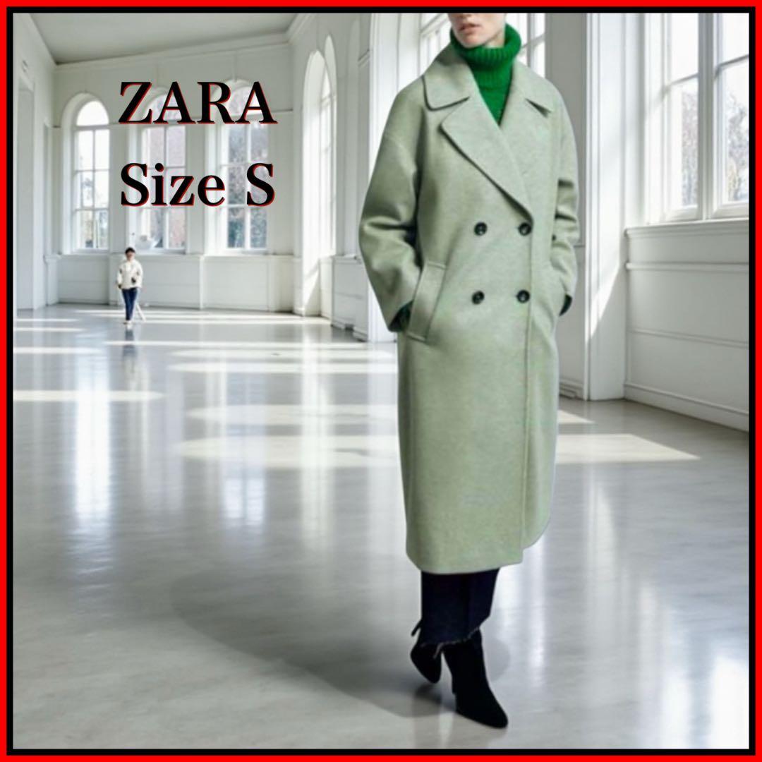 ZARA ダブルブレスト ロングコート チェスターコート グリーン ザラ