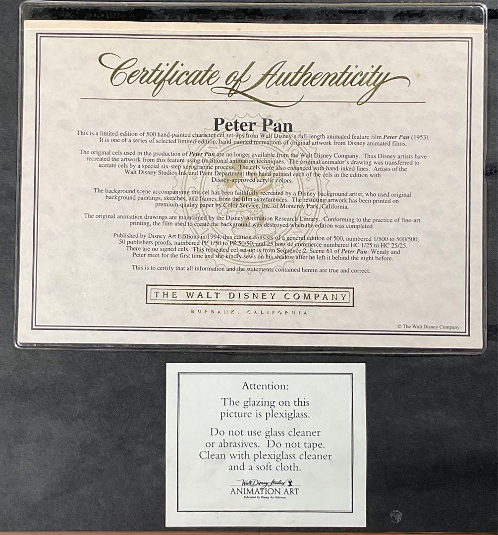 ディズニー限定セル画】ピーターパン ウェンディ 証明書付きの大人気作品