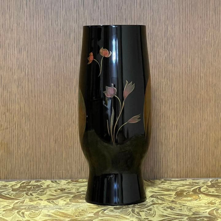 宝蔵】輪島塗 花瓶 桜井一良 蒔絵鳳凰図 漆器喰籠 未使用品 共