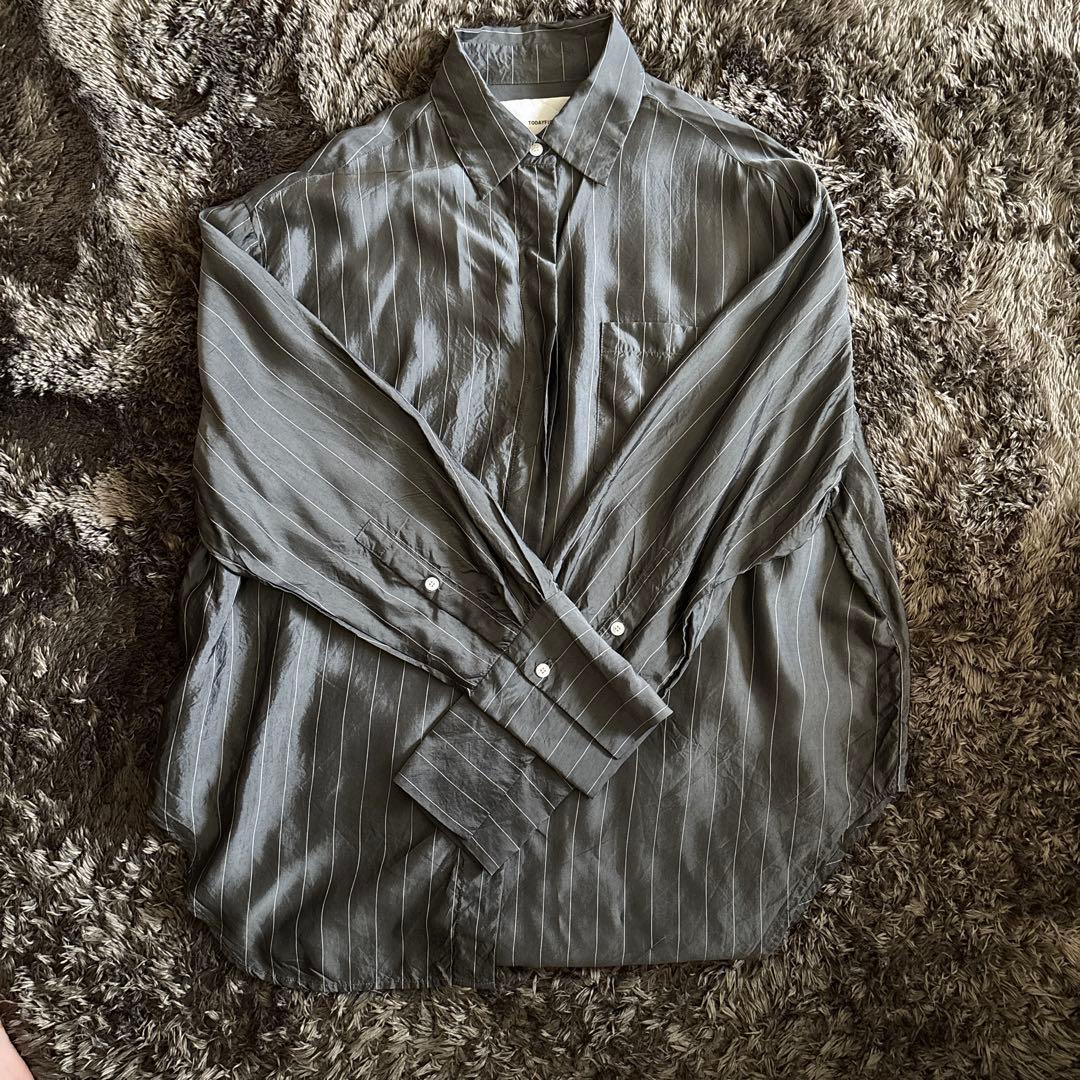 TODAYFUL Stripe Silky Shirts FREE - メルカリ