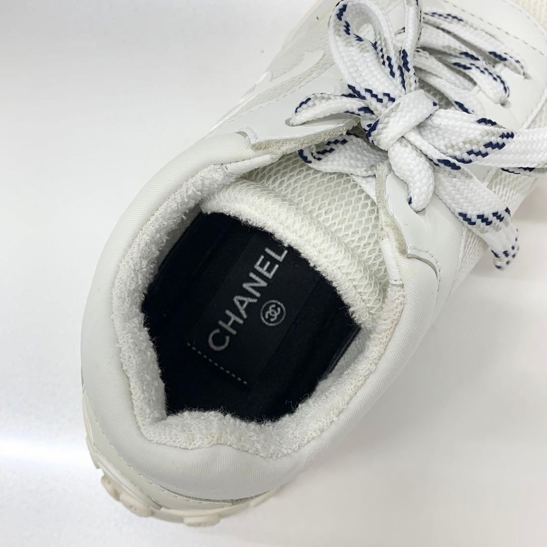 シャネル ココマーク ロゴ メッシュ ファブリック レザー スニーカー