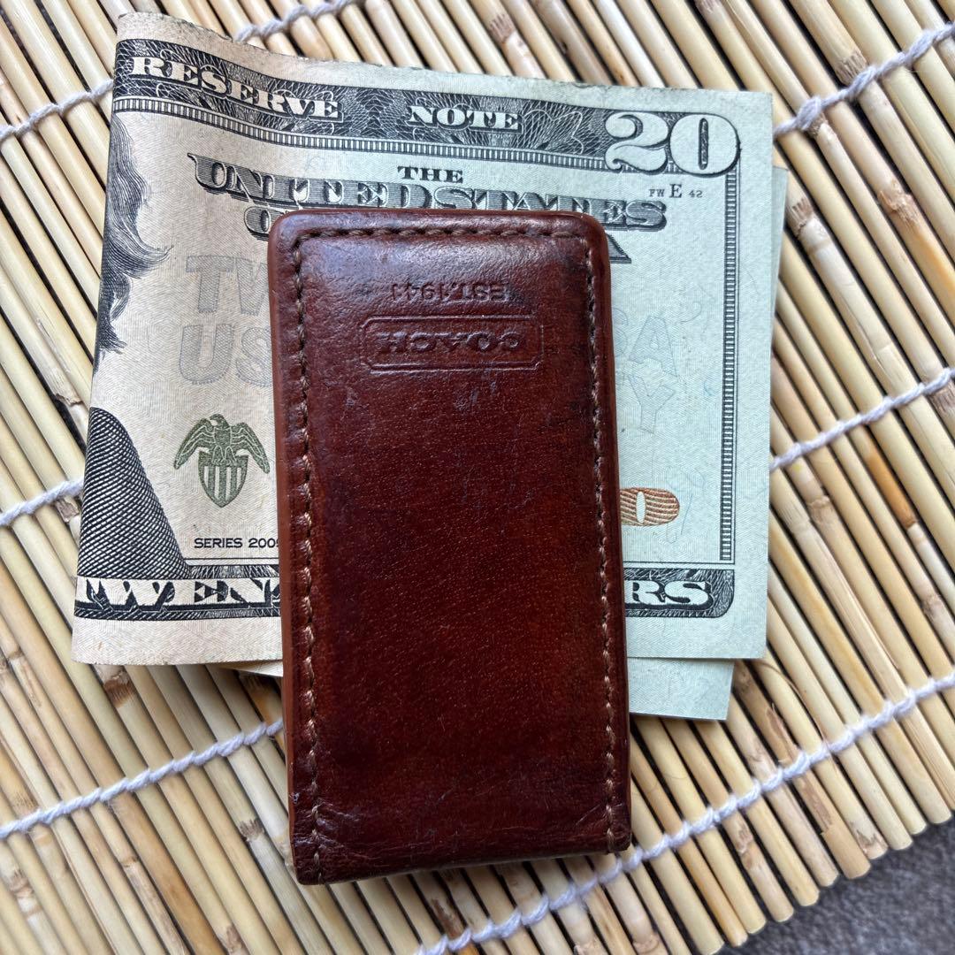 COACH コーチ マネークリップ 磁石 マグネット 本革 レザー ブラウン