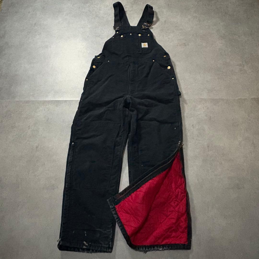 カーハートW36 黒ダック ダブルニーオーバーオール 中綿キルティング 裾ジップ カーハート ダック オーバーオール キルティングライナー R02 BLK 表記