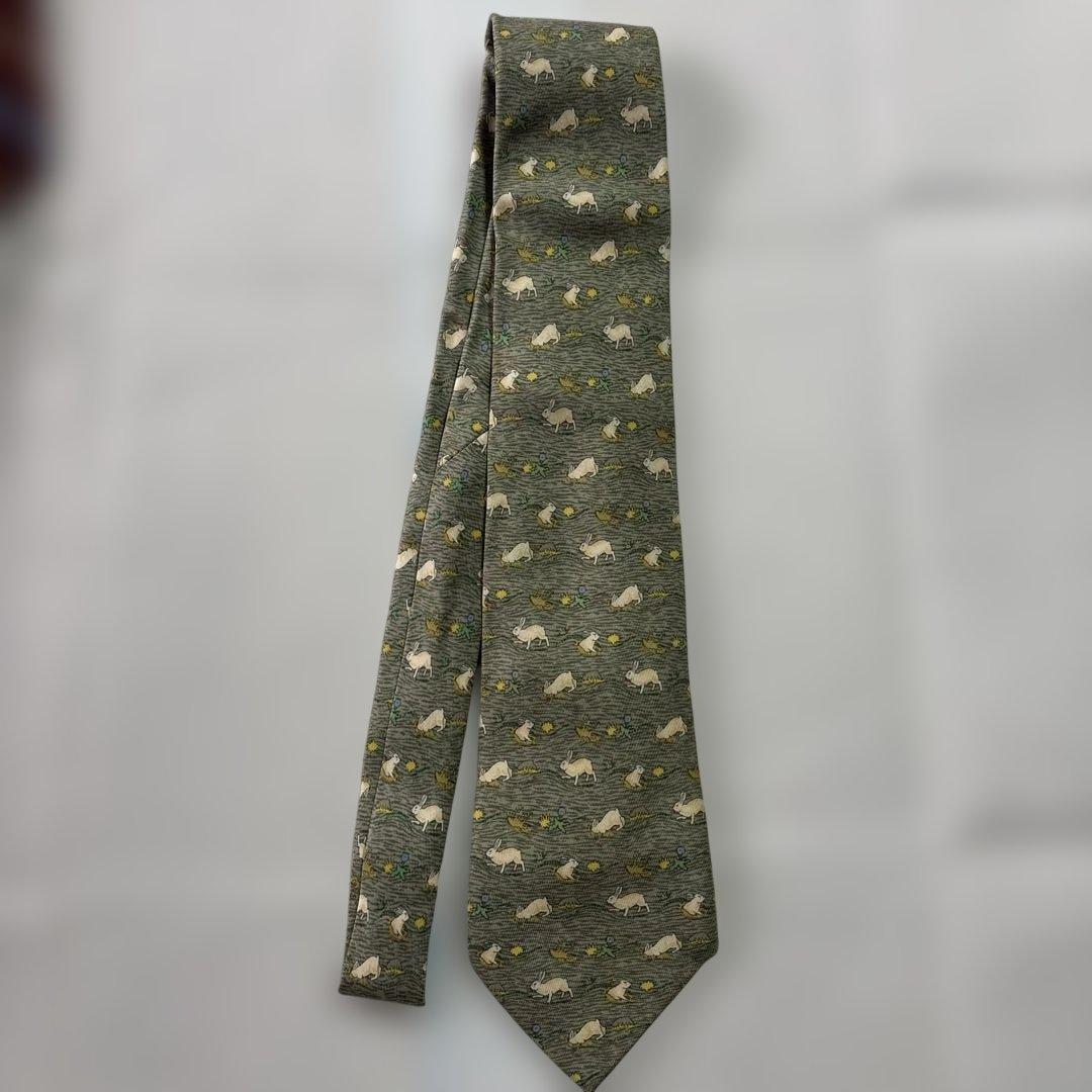 HERMES 動物柄 シルクネクタイ グレー系 - メルカリ