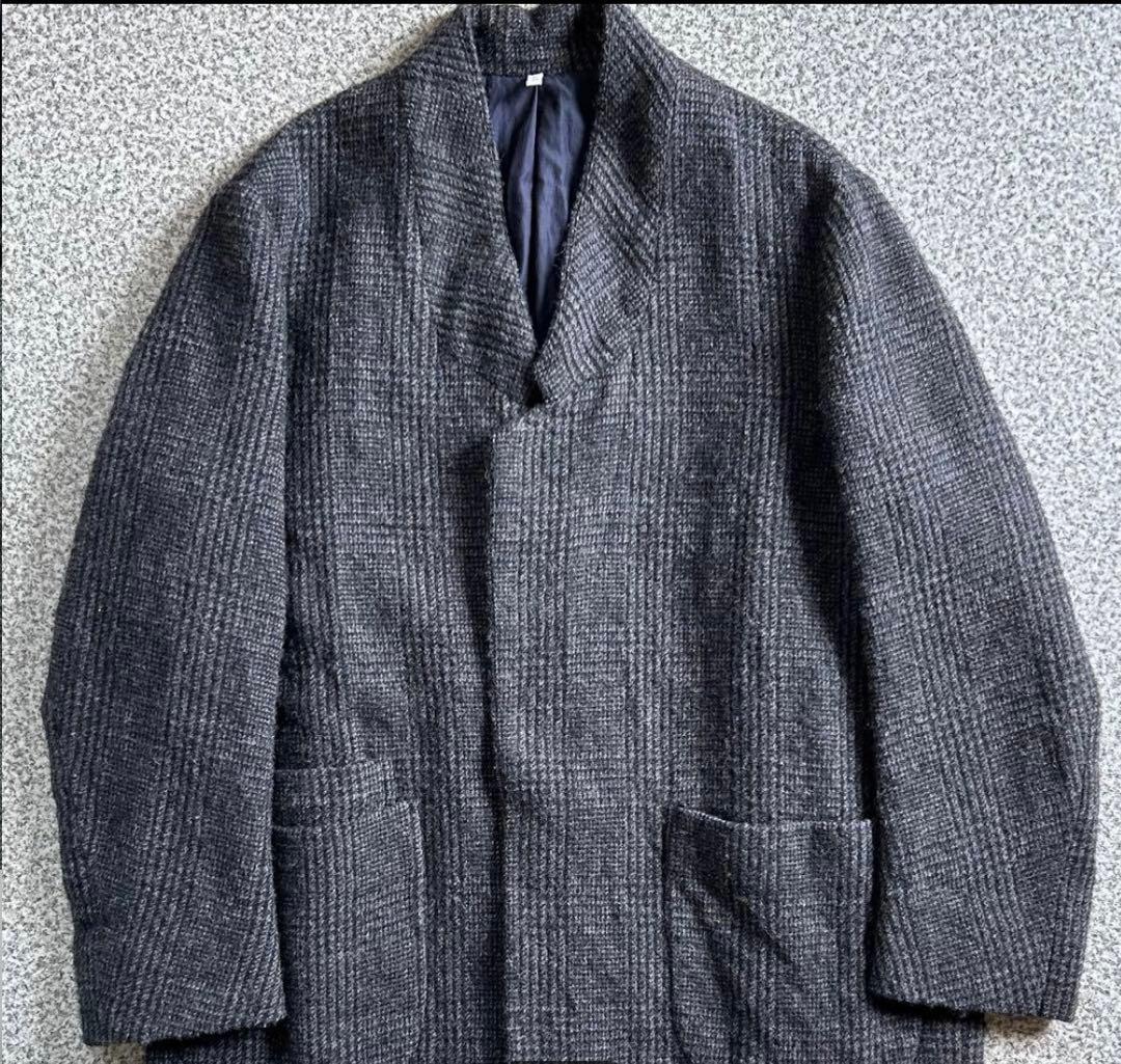 フィルマム シェットランドウール&リネン交織グレンチェックノーカラー