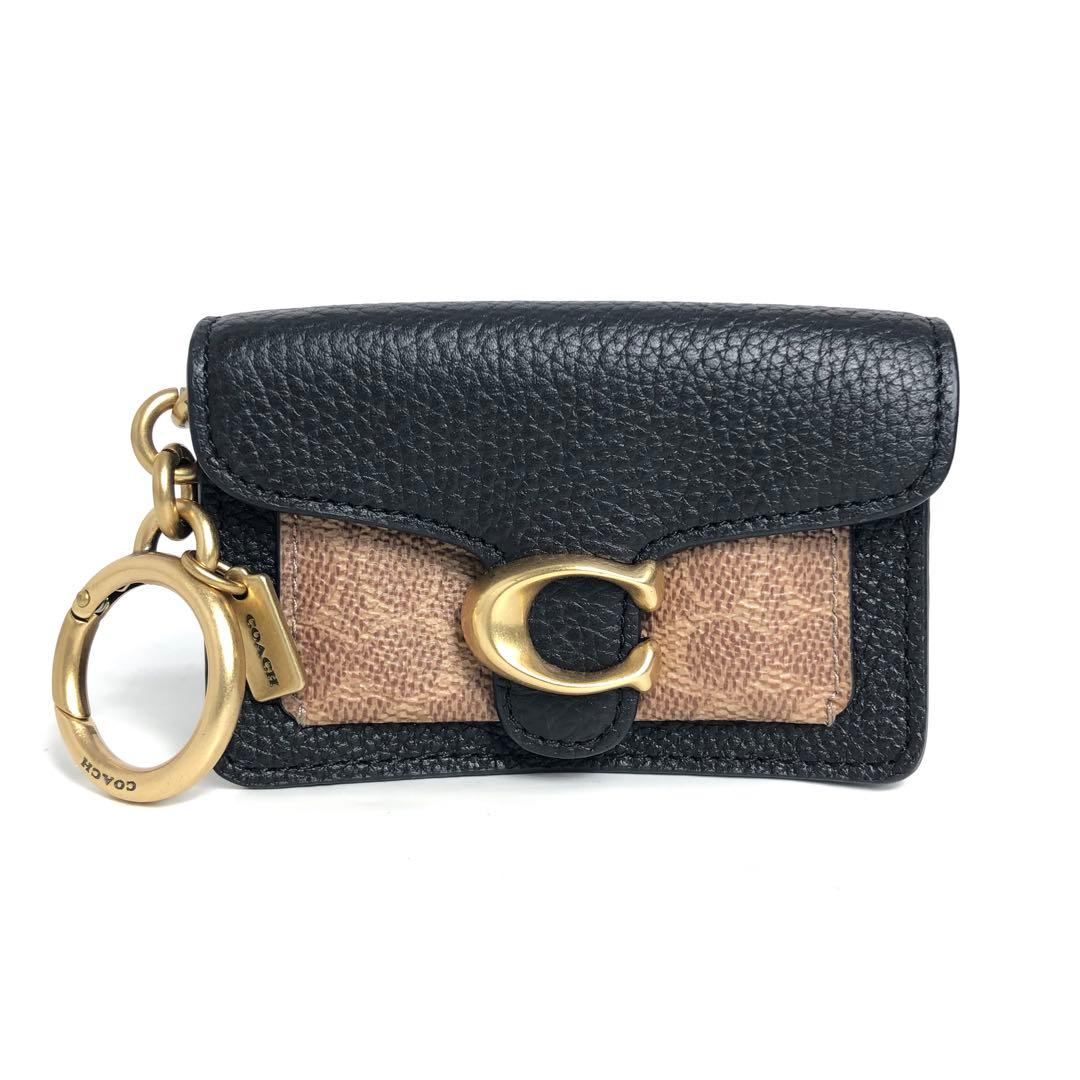 【美品】COACH コーチ キーホルダー チャーム ミニポーチ レザー ブラック COACH】コーチ カーフレザー ヘリテージ ターンロック カラビナ付き