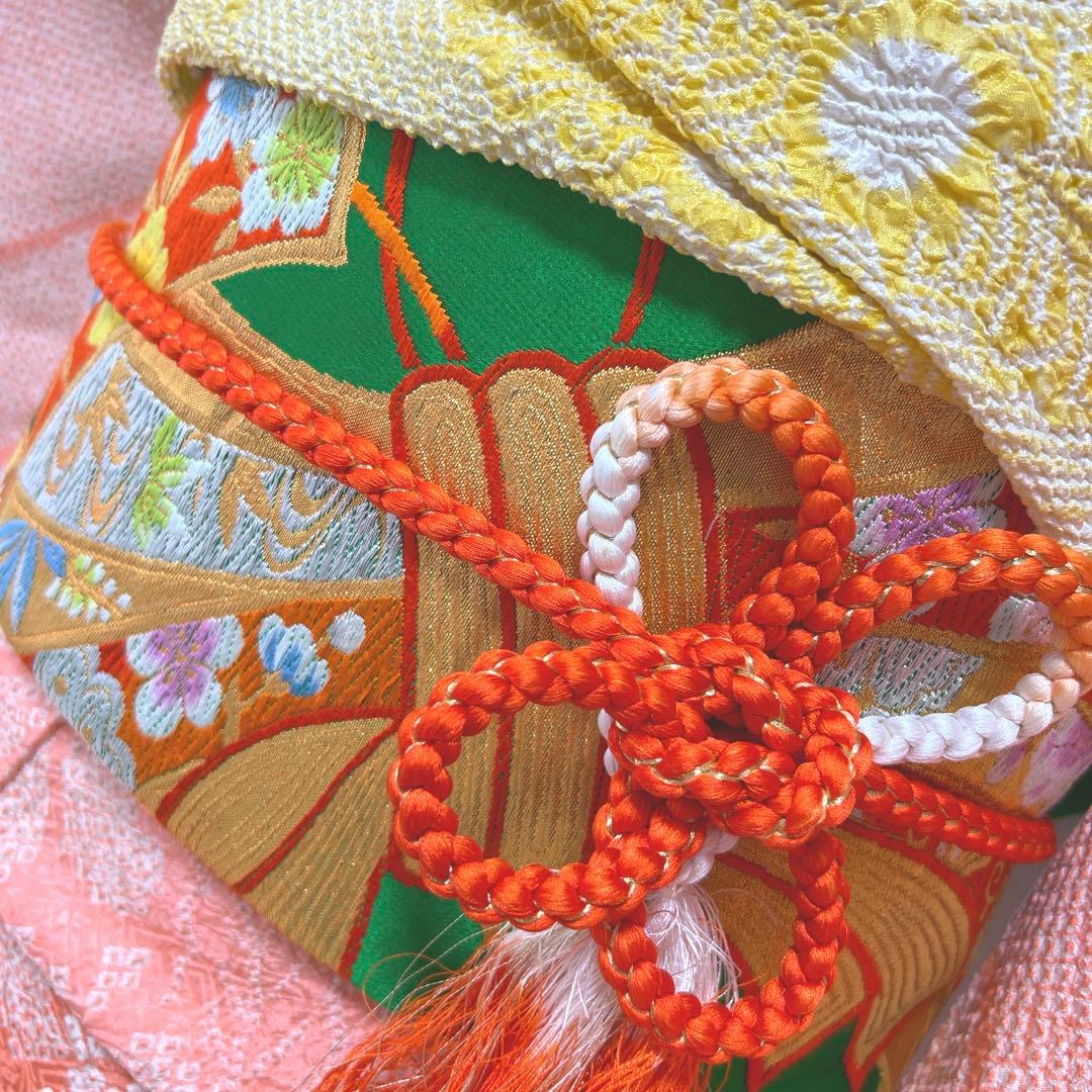 169 振袖フルセット 正絹 未使用 オレンジ 橙 絞り 駒刺繍 暈し染め