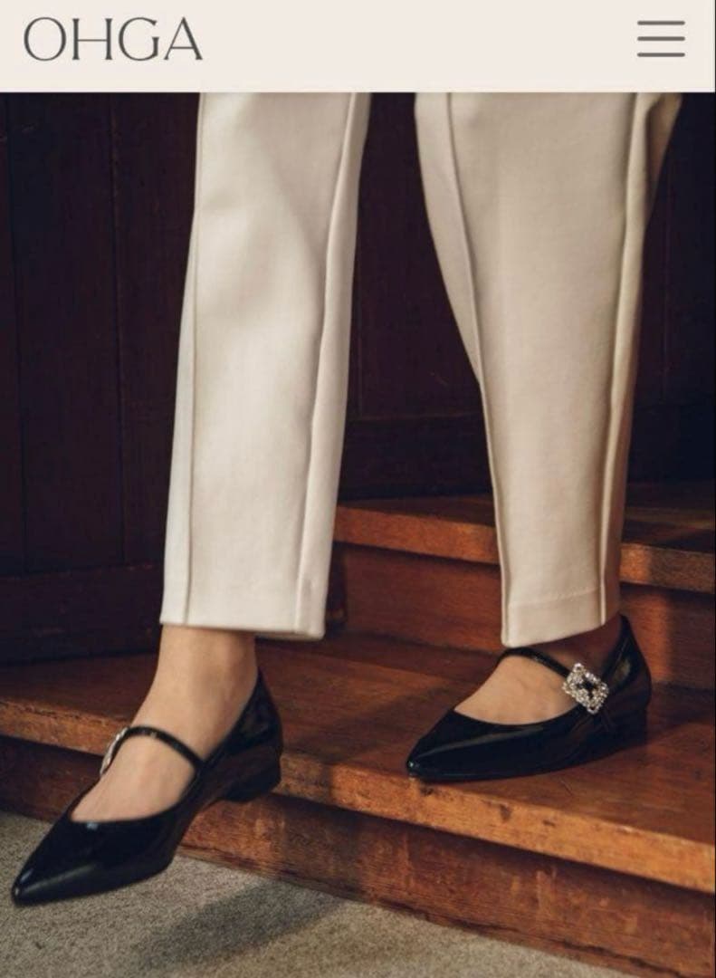 ohga オーガ ビジュー 22.5センチ BLKブラック メリージェー