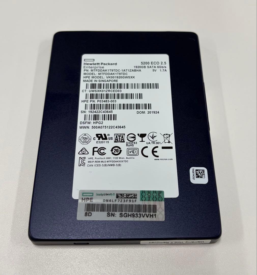 内蔵型SSD Micron 1.92TB x 6 SATA SSD 5200 ECO