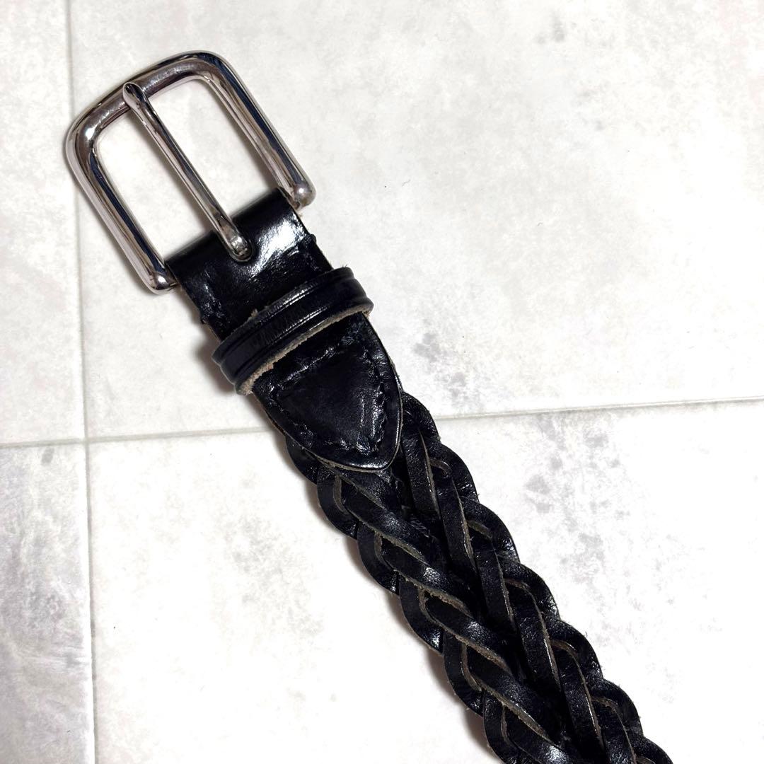 【美品】ホワイトハウスコックス レザーメッシュベルト 黒 32/80 2.8mm