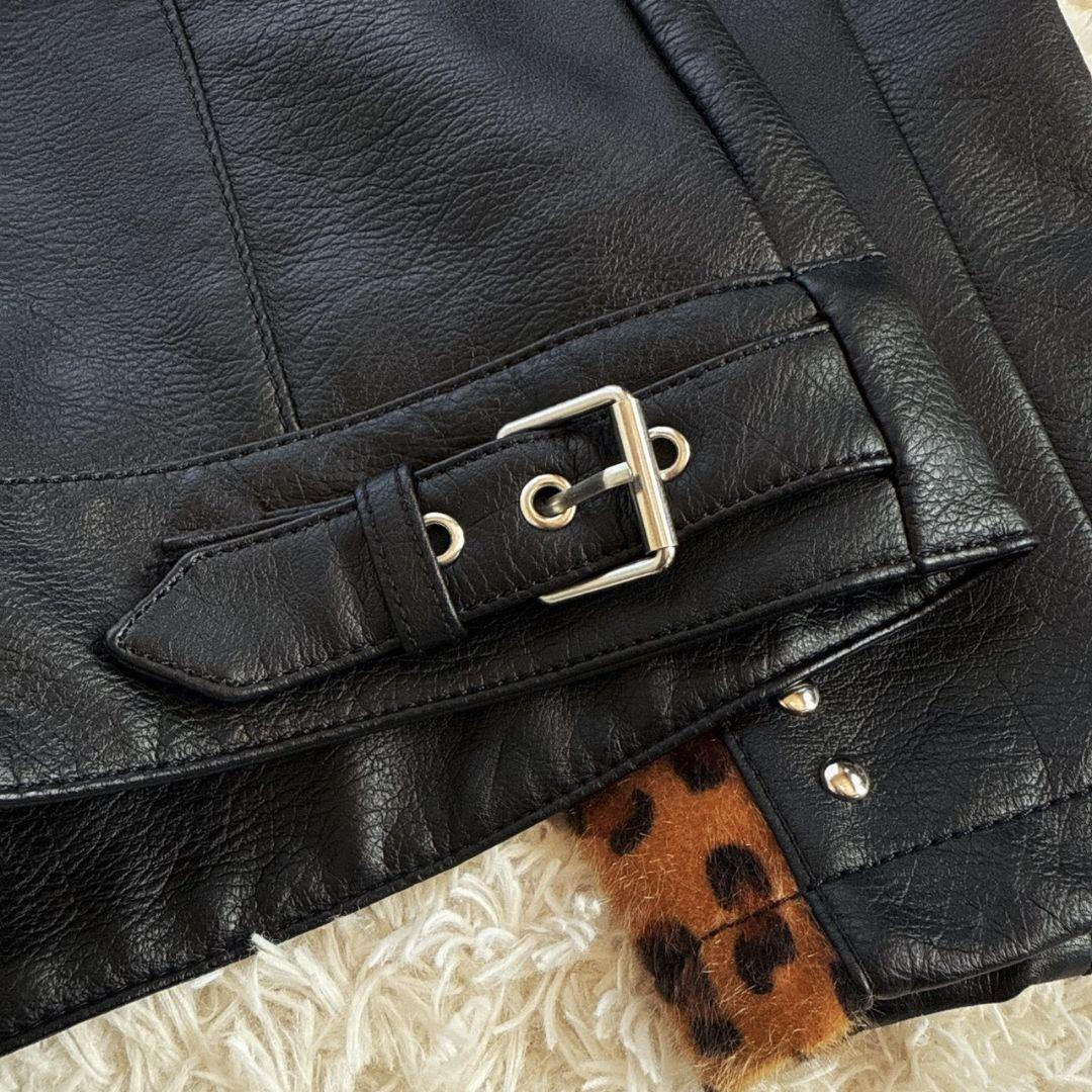 ZARA レオパード 豹柄 フェイクレザー ダブルライダース レザー