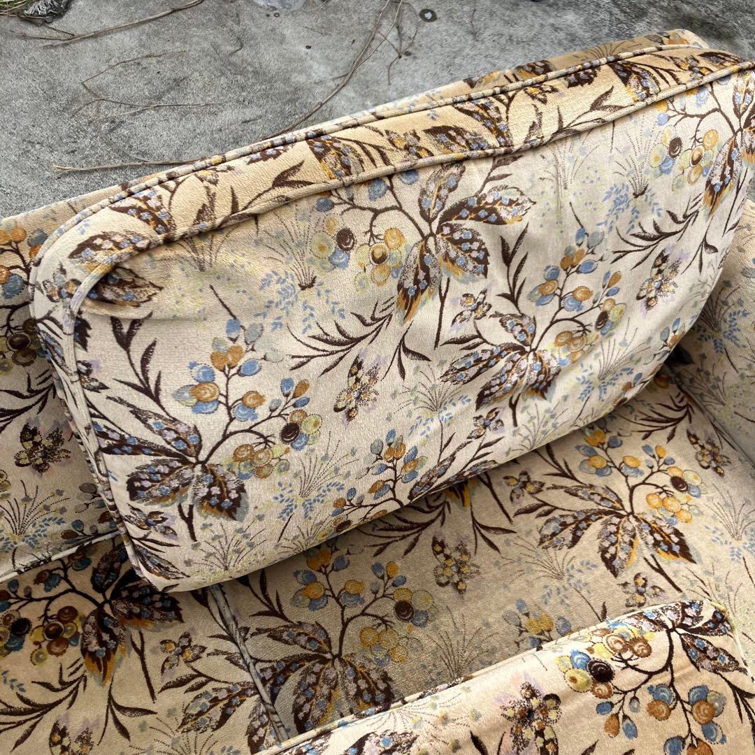 マルニ木工 地中海シリーズ 花柄ベロア 二人掛けソファー アームチェア