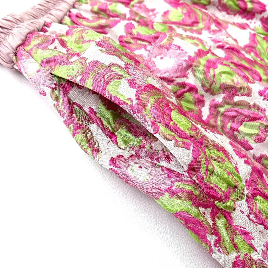 OBLI ピンクグリーンジャガードスカート M 花柄 オブリ - メルカリ