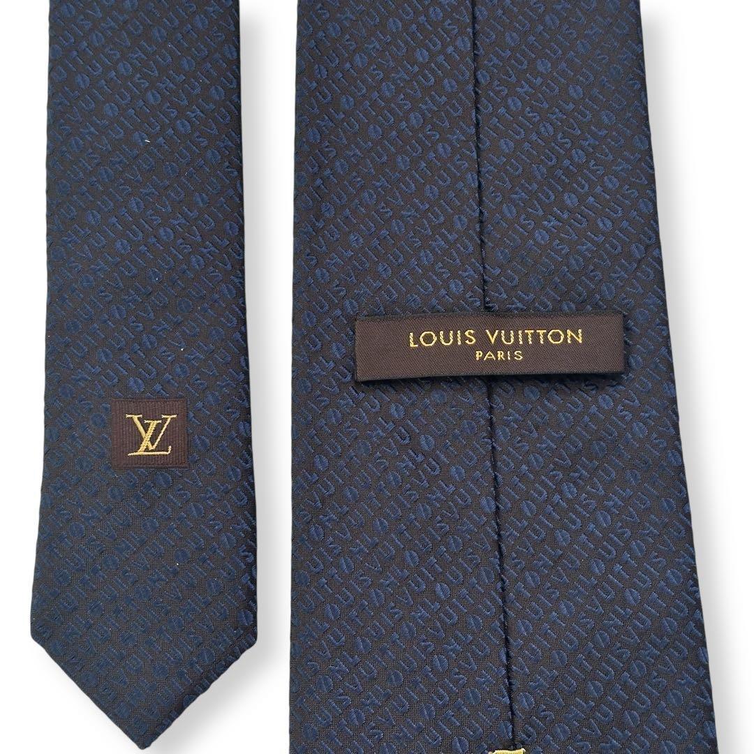 美品✨LOUIS VUITTON ネクタイ ロゴ ジャガード ブラックネイビー
