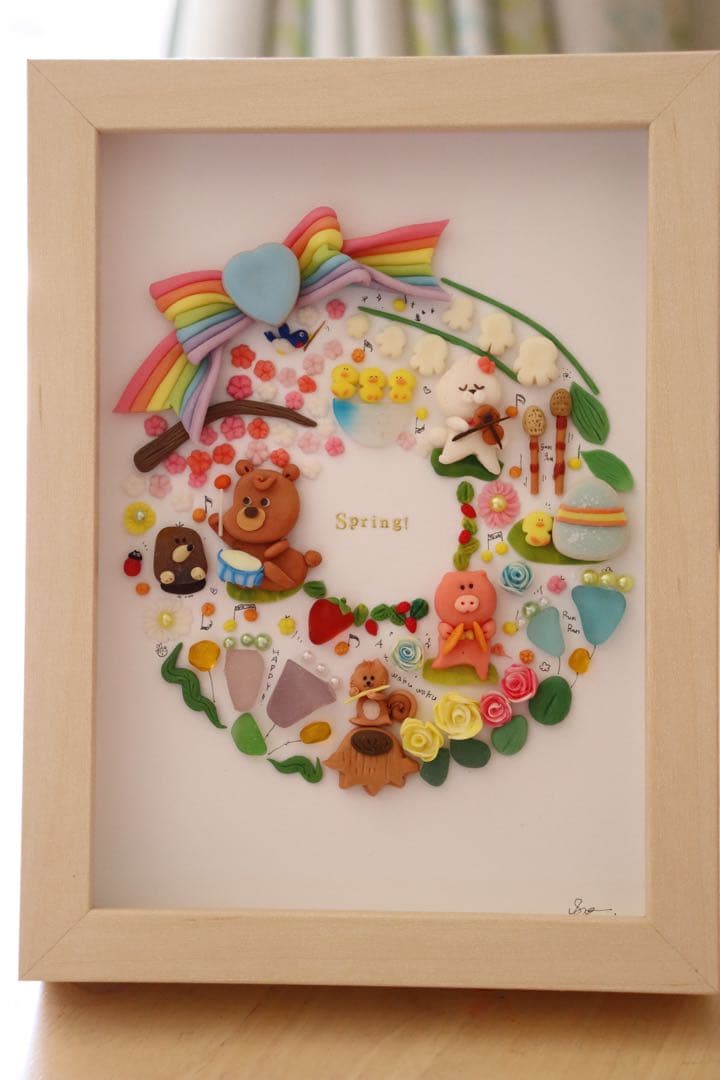 【現品のみ　　お花の中で演奏会】季節のリース　シーグラスアート　ナチュラル 1点もの ・ 玄関ドアOK♪】貝殻とシーグラスの夏色リース C / 夏 玄関