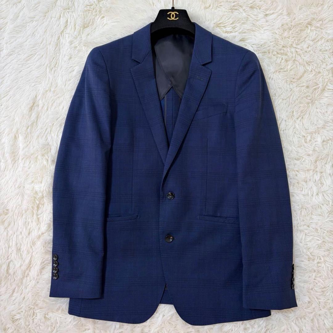 美品】スーツセレクト 3ピースセットアップ ネイビー チェック スーツ