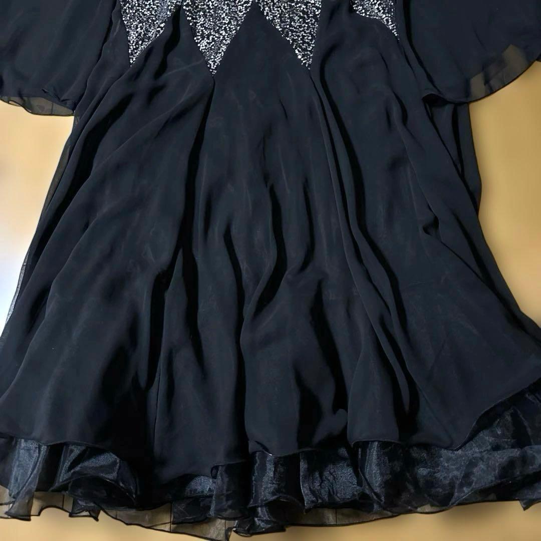 スパンコール刺繍付き ブラック ロングドレス カラオケ衣装 シフォン生地