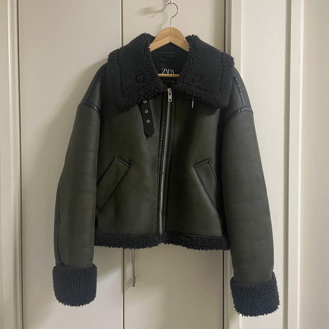 ZARA グリーン カーキ ムートンジャケット ムートンコート - メルカリ