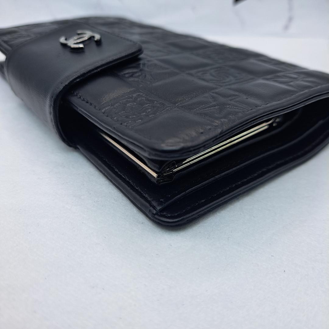 訳あり CHANEL アイコンライン 二つ折り財布 がま口 ブラック 長財布