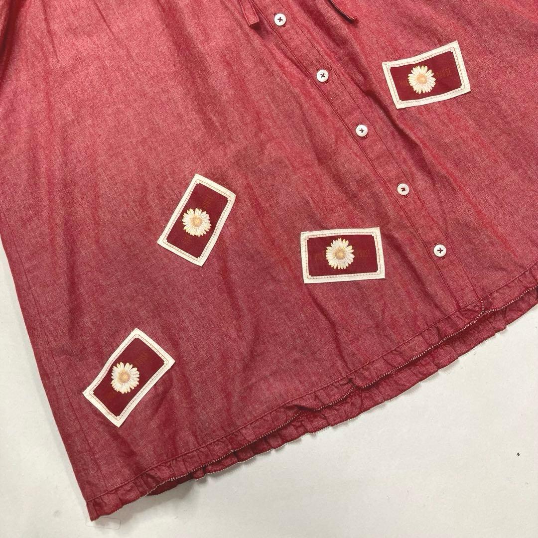 試着のみ】ピンクハウス 赤ダンガリー ひな菊ワッペン使い ブラウス