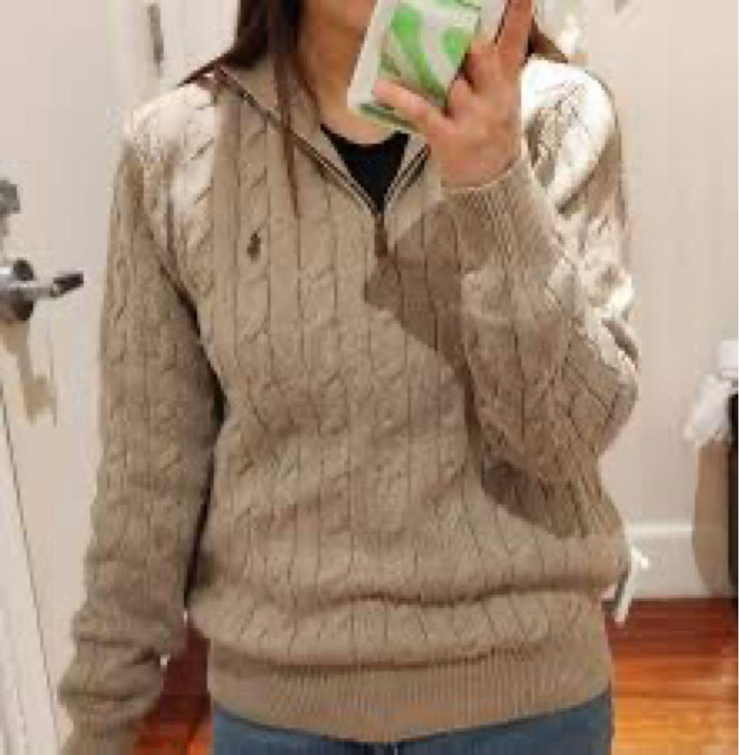 ラルフローレン ケーブル ハーフジップニット XS モカベージュ