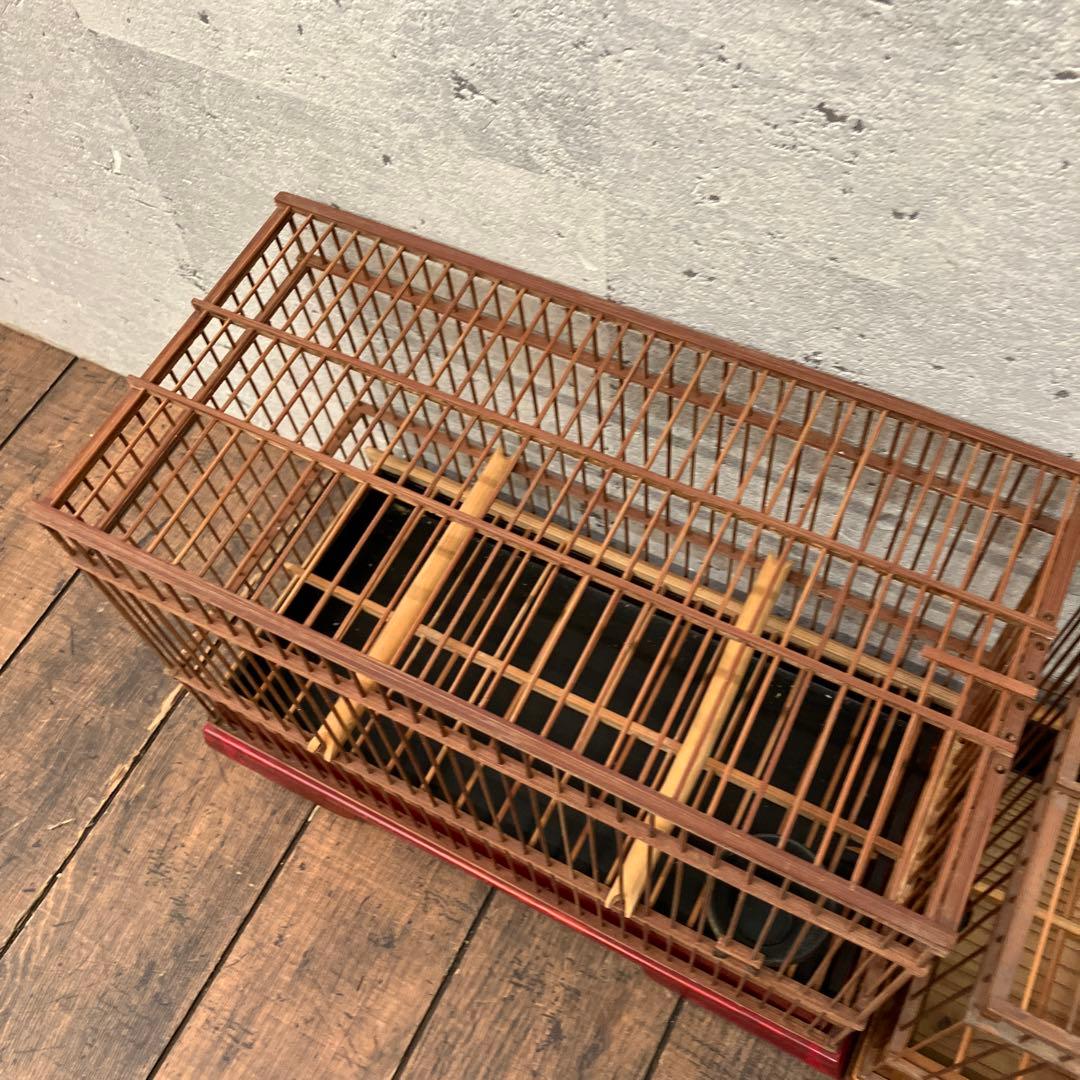 ①昭和レトロ 竹製 鳥籠 メジロ籠 落とし籠 2個セット まとめ売り