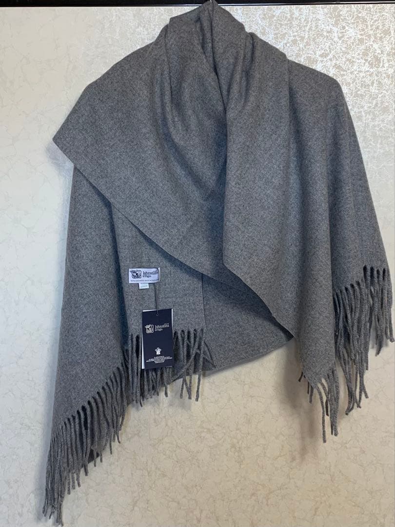 ジョンストンズ大判カシミヤ100%マフラーグレーのウールブレンドストー