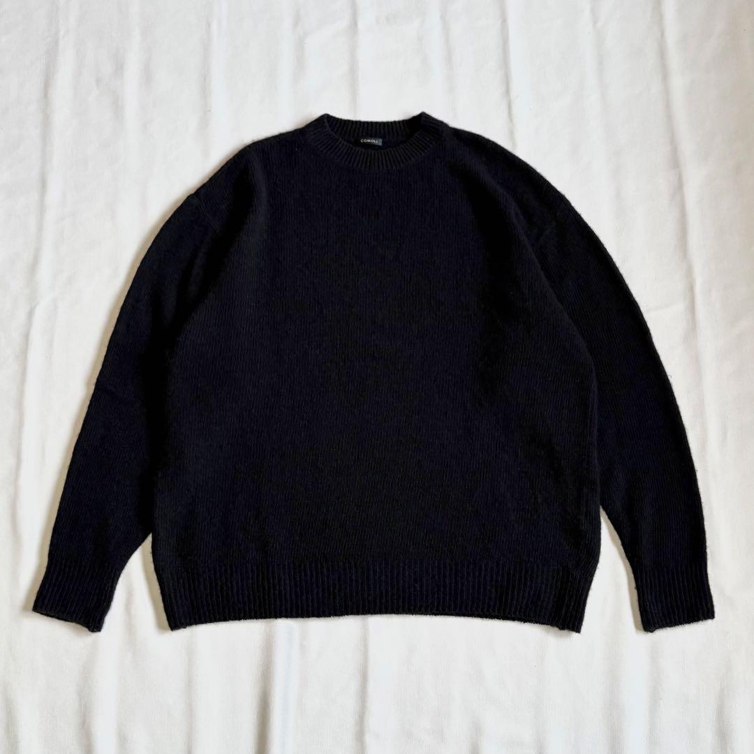 COMOLI カシミヤ 製品染 クルーネックニット　Black コモリ　黒 COMOLI カシミヤ 製品染 クルーネックニット, Black – Navyblue