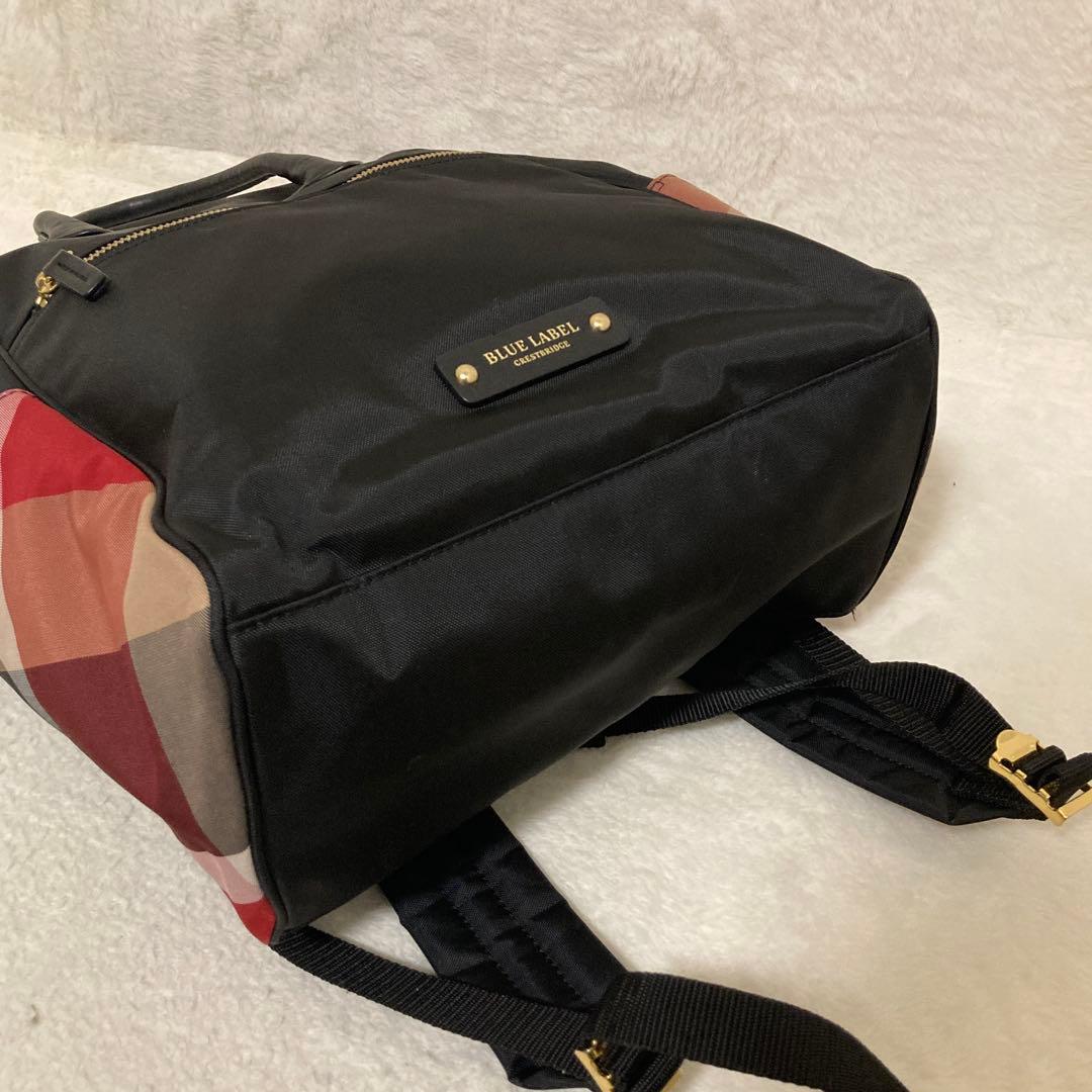 極美品 ブルーレーベル クレストブリッジ リュック チェック A4収納 黒