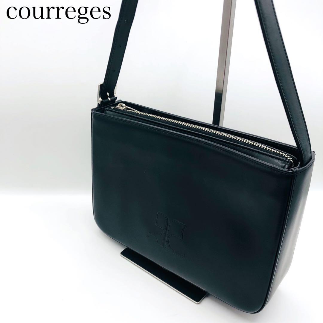 美品】クレージュ ショルダーバッグ ワンショルダー レザー ロゴ型押し