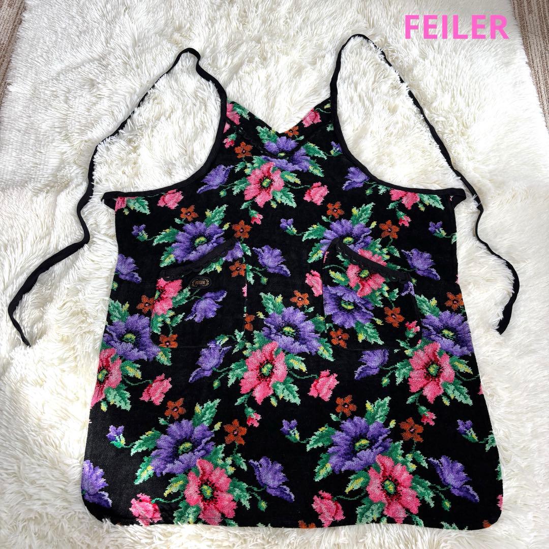 美品】フェイラー エプロン 黒 花柄 黒 フェイラー FEILER レース