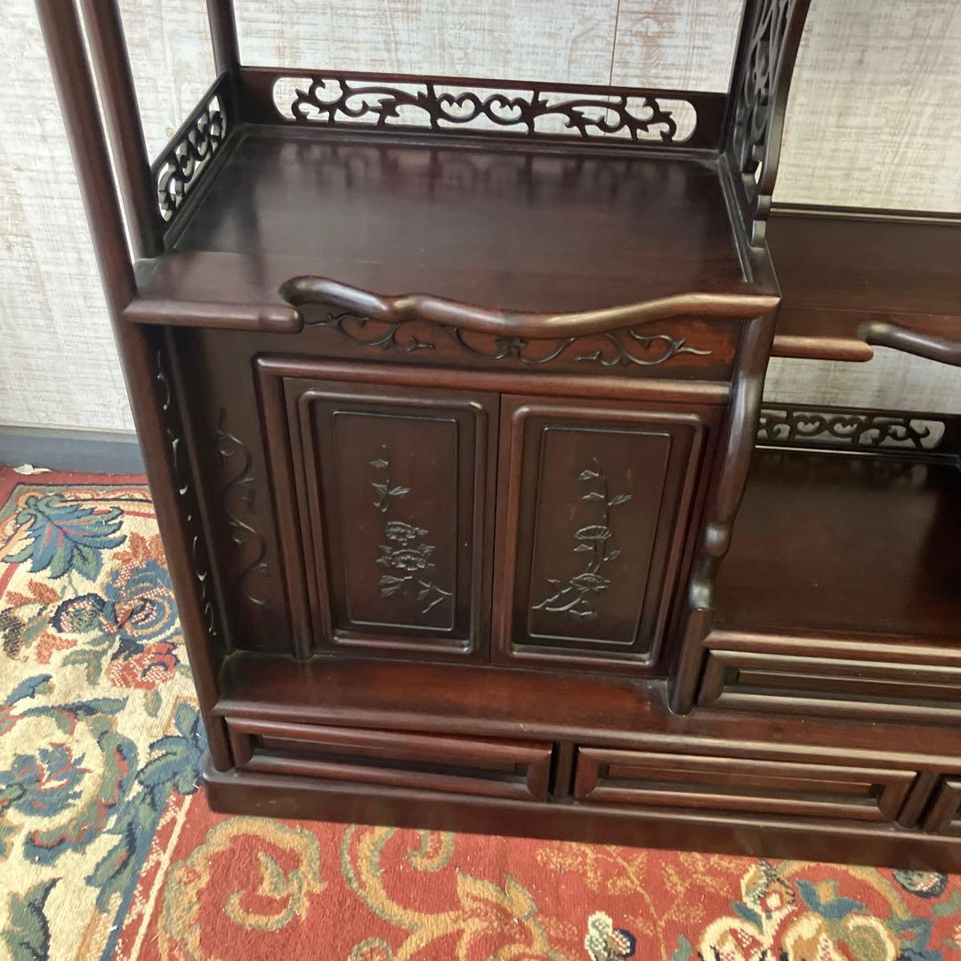 唐木家具 紫檀 茶箪笥 飾り棚 中国骨董 唐草透彫り ビンテージ