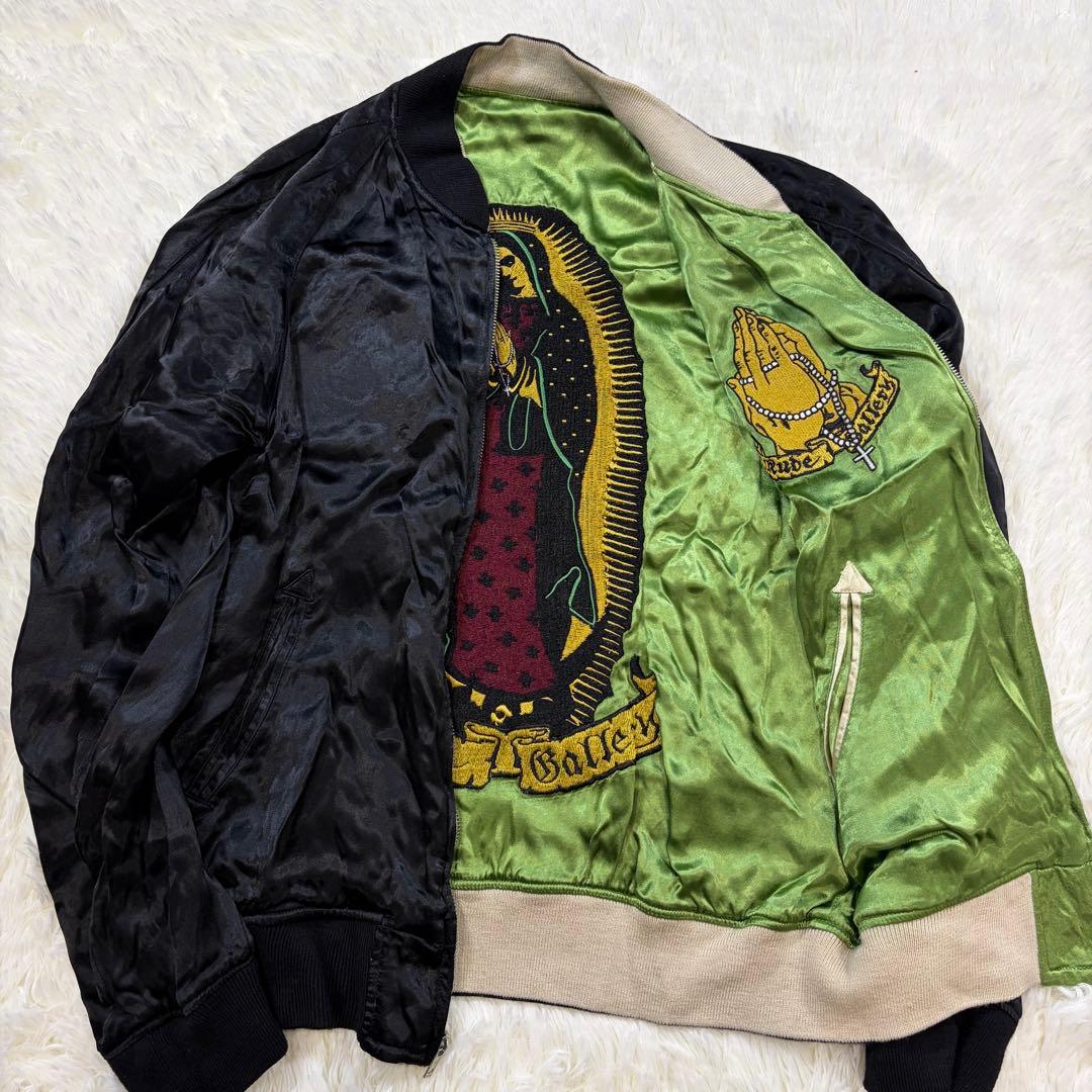 ルードギャラリー リバーシブル マリア刺繍 スカジャン サテン 緑/黒 M