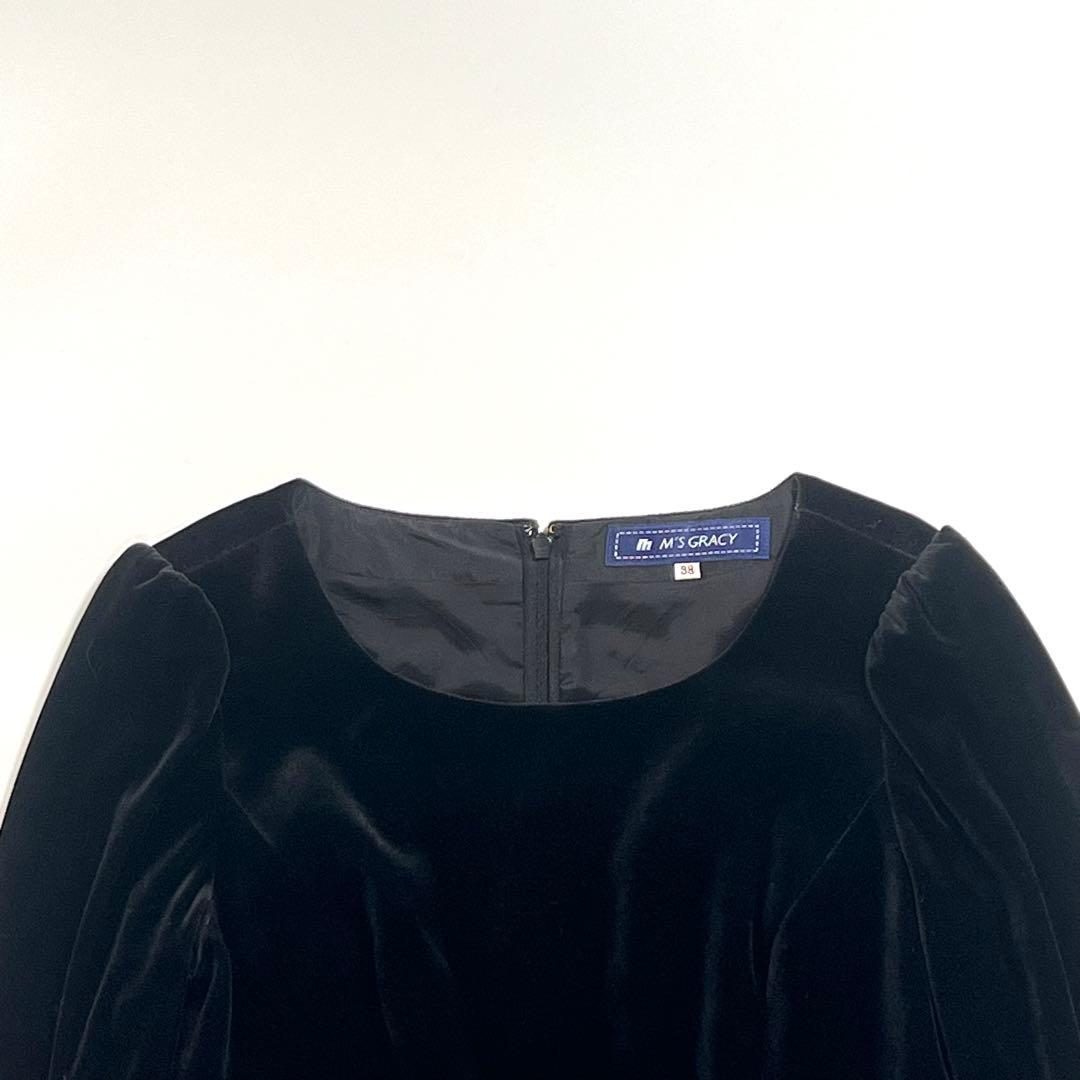 美品】エムズグレイシー ワンピース ベロア リボン 花柄 ドッキング 38