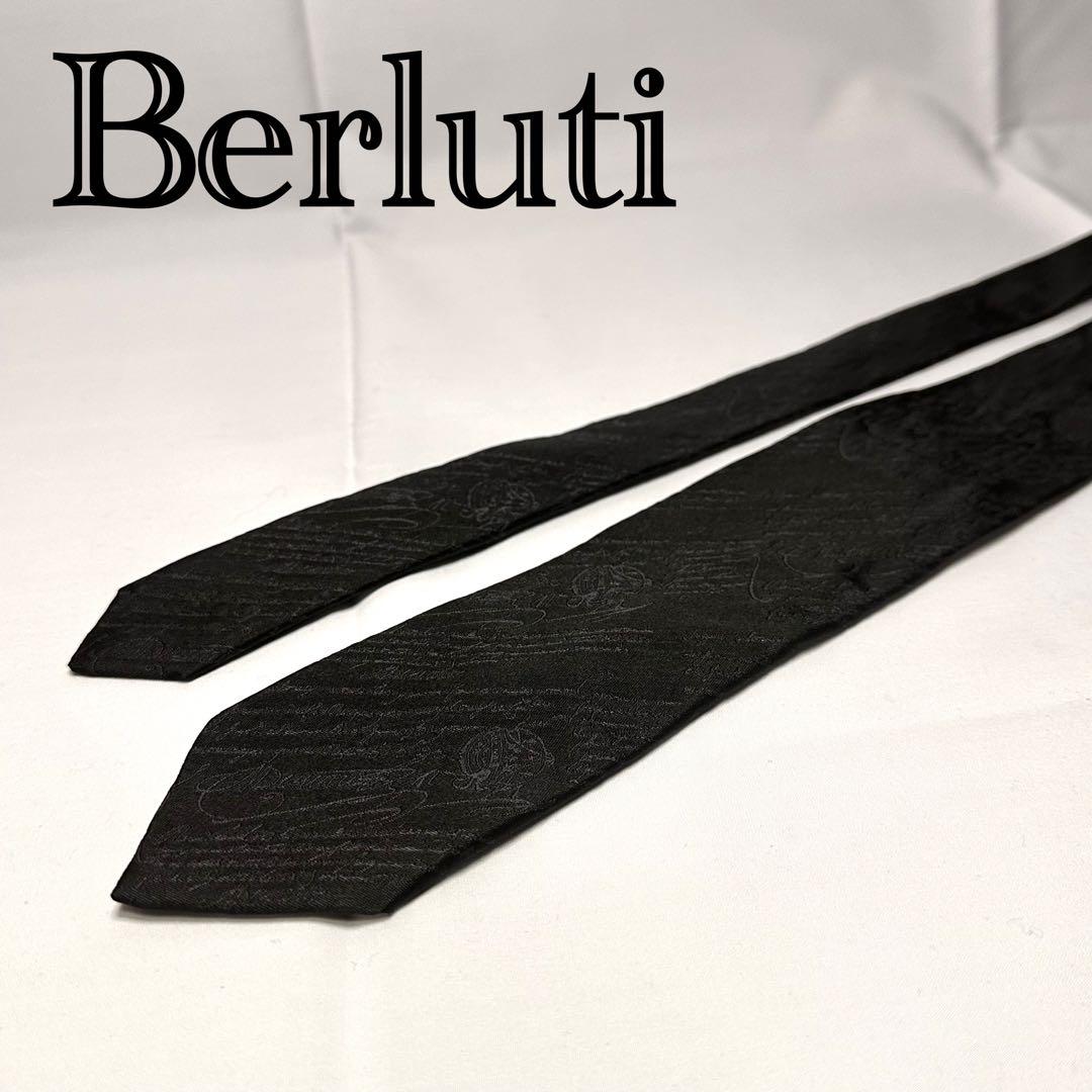 美品☆ベルルッティ☆ネクタイ☆ブラック☆カリグラフィー☆総柄☆771