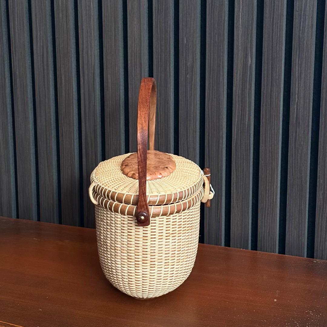 ナンタケットバスケット 7インチオーバルパース 花梨瘤 蓋付き