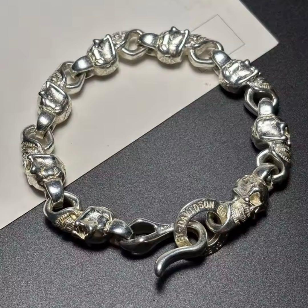 希少】ハーレーダビットソン刻印 スカルブレスレット シルバー ドクロ