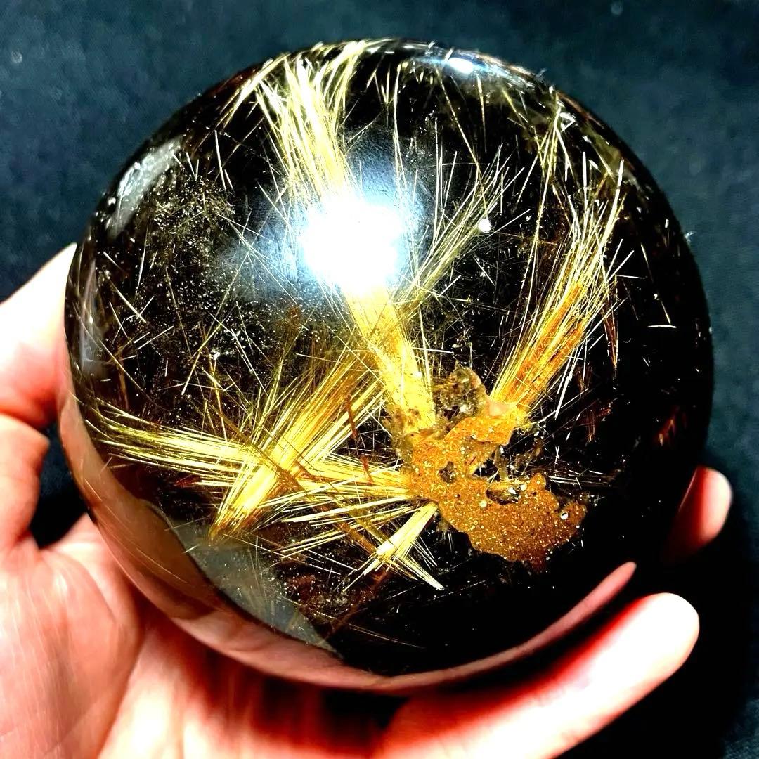 限定値下げ 超特大 98mm ゴールドルチルクォーツ 丸玉スフィア 金針