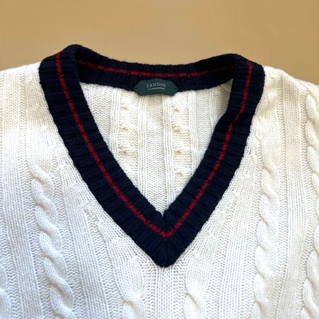 ザノーネ メンズ チルデンニット ケーブルニット サイズ48 Lサイズ相当