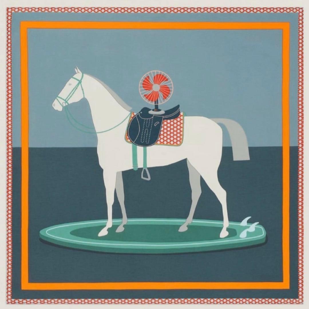 レア！　エルメス　カレ65　サーフィンファン　surfing fan スカーフ HERMES（エルメス） カレ65 SURFING FUN サーフィンファン ブルー系